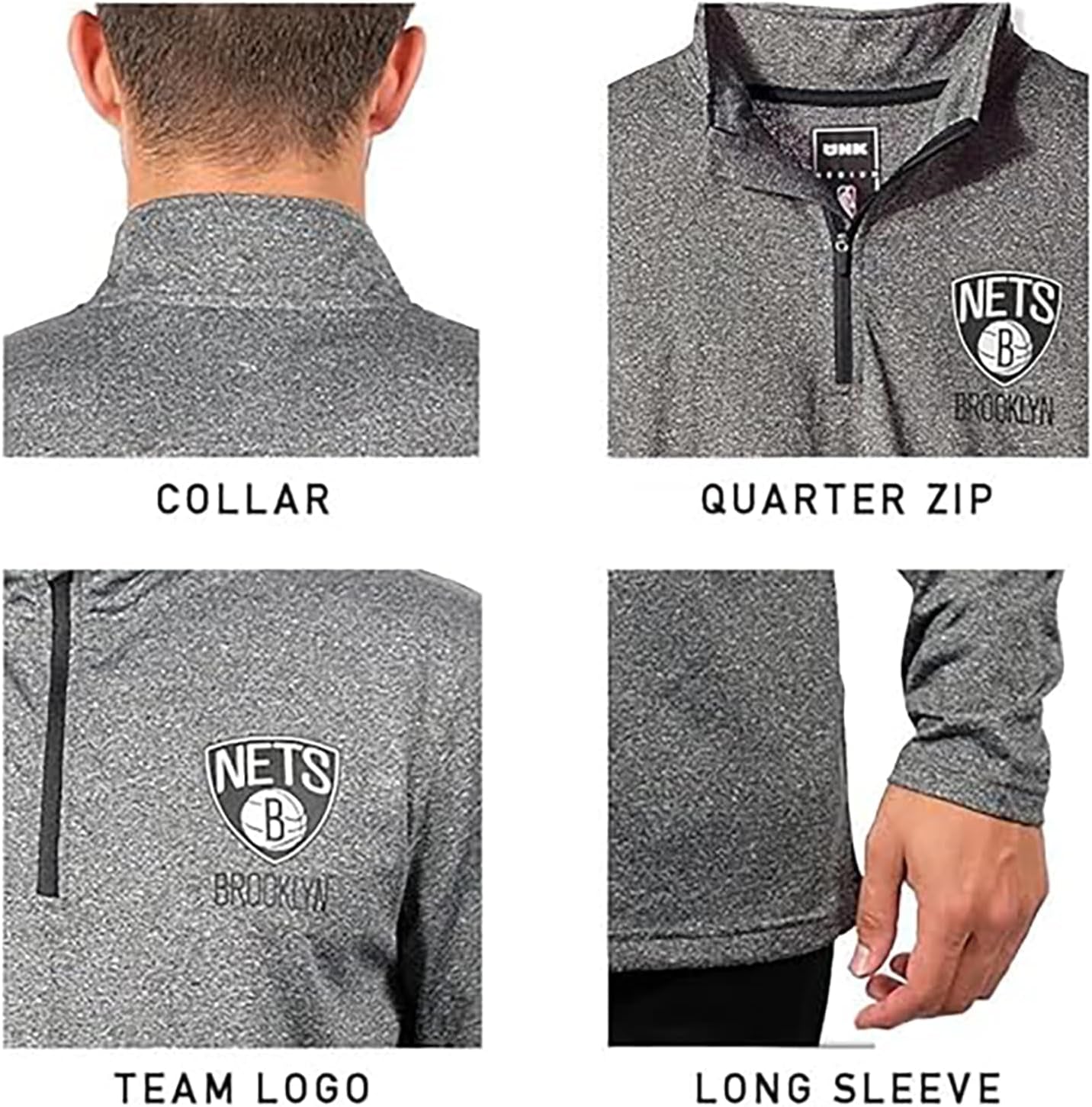 NBA Mens NBA Official Quarter Zip Long Sleeve Pullover T-Shirt